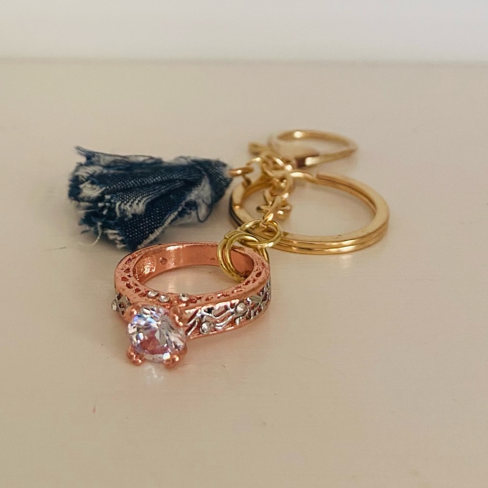 Handcrafted “Denim & Diamond” Bag charm Key Chain